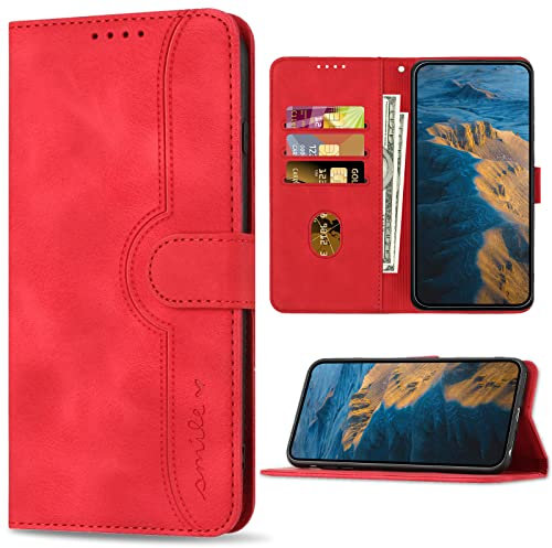 Bear Village Hülle für Huawei P10 Lite, PU Leder Handyhülle Klappbar Handytasche, Schutzhülle mit Kartenfach für Huawei P10 Lite, Rot