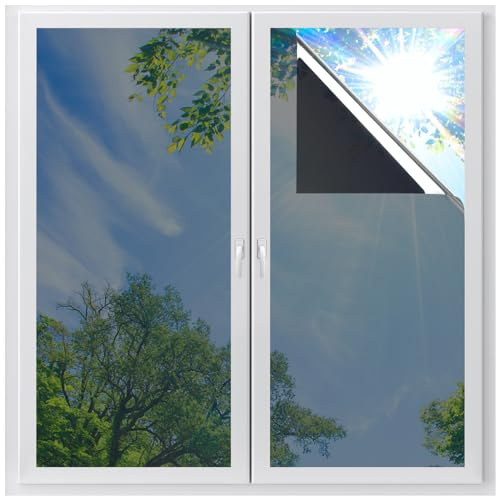LUTE Window Film One Way Daytime Privacy Window Tint for Home, Sun Blocking Anti UV Heat Blocking See Out Not in Reflective Mirror Film Window Door Covering Window Tinting Film, Black, 17.5 x 78.7