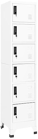 Natulvd 180 cm vertikaler Aktenschrank mit Schloss, 6 Türen, freistehender Metall-Spind, Organizer-Schrank für Büro, Zuhause, Garage, Fitnessstudio, Schule, Arbeitszimmer – Weiß