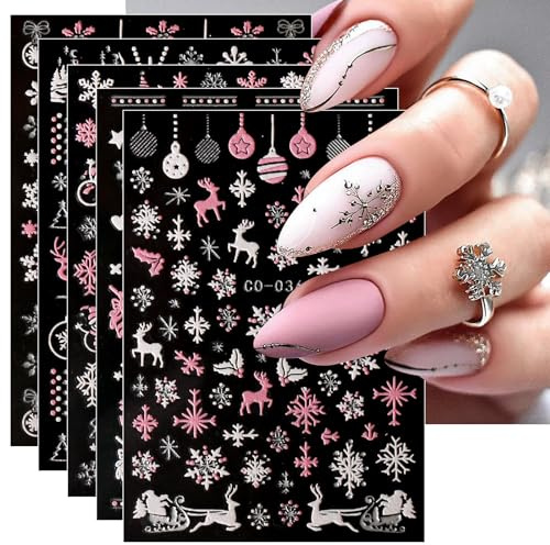 jmeowio JMEOWIO Nagelsticker Weihnachten Glitzer 12 Blatt Nail Art Sticker Selbstklebend Nagelaufkleber Schneeflocke Winterurlaub Silber Dekoration Nageldesign Zubehör