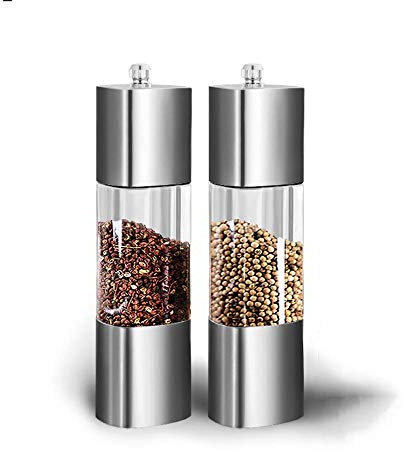 Set macina sale e pepe, saliera e pepiera in acciaio inossidabile con finestra visibile in acrilico, nucleo di macinazione in ceramica Confezione da