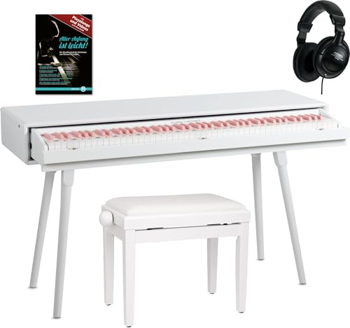 Classic Cantabile DP-730 WP Digitalpiano Set - Tisch mit eingebautem Piano - 88 Tasten mit Hammermechanik - Inklusive Notenhalter, Pedaleinheit, Klavierbank, Kopfhörer und Schule - Weiß matt