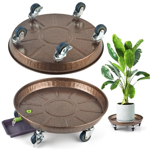 PACETAP 2Pack 15.7'' Large Plant Stand with Lockable Wheels, Heavy-Duty Plant Caddy with Casters for Indoor and Outdoor, Round Rolling Plant Stands Garden Pot Mover to Carry Potted Flower Pot