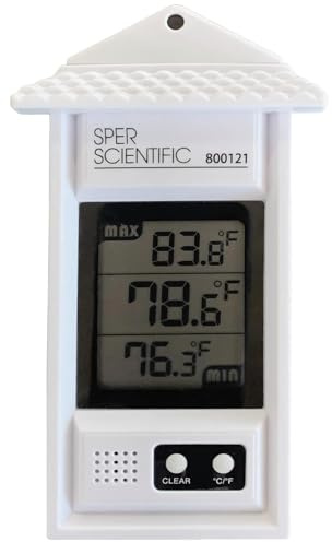 Sper Scientific Compact Digital Min/Max Thermometer 800121 - Wide Range Temperature Logger with Clear LCD Display - Ideal for Laboratories, Food Storage, HVAC & Greenhouses