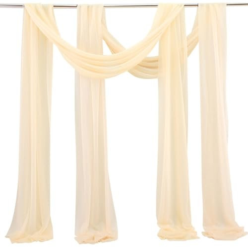 Hrlace 2Pcs Hochzeit Vorhang Hochzeitsbogen Drapierstoff Tüllstoff Querbehang Transparente Tüll Vorhänge Organza Dekostoff Foto Hintergrund für Hochzeit Geschenke Party Deko Champagne 75x300cm