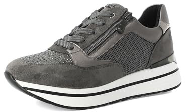 inblu Sneakers Donna con Lacci e Cerniera, Inserto Brillantinato, Scarpe da Ginnastica, Grigio, 39 EU