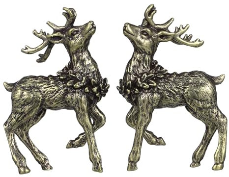 HOMSFOU 2 Stück Weihnachts-Rentierfiguren Aus Massivem Messing Mini-Rentier- Hirschstatuen Skulptur Tischornamente Für Schrank Regale Kamin Sammelfiguren