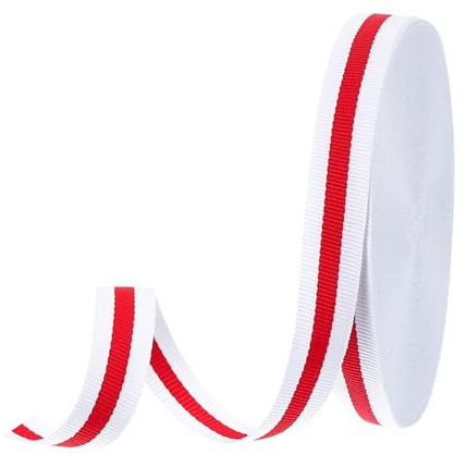 PATIKIL 1,5cm Nastro in Grosgrain a Righe Bianco Rosso, 22,86m Nastro Artigianale Strisce Tessuto Poliestere Design a Doppia Faccia per Realizzare Confezioni Regalo Decorazioni Natalizie