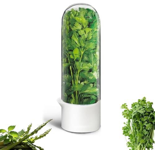 Contenedores de hierbas para refrigerador, contenedores de cilantro para refrigerador, conservador de hierbas frescas para cilantro, perejil, espárragos, menta, mantiene verduras verdes durante 2-3