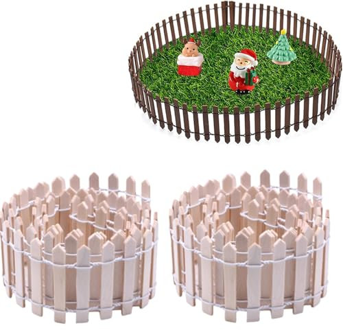 2 Stück Miniatur Deko Holzzaun Weihnachten Dekorativer Zaun Klein Minizaun Dekorative Zäune DIY Garten Dekoration für Modellbau, Puppenhaus, Terrarium, Garten, Blumentopf (Holzfarbe)