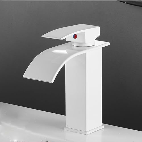 XJTNLB Waschtischarmatur Wasserfall Weiß Badarmatur Waschbecken Aus Messing Einhebel Wasserhahn mit Kaltes & Heißes Wasser Niedrig