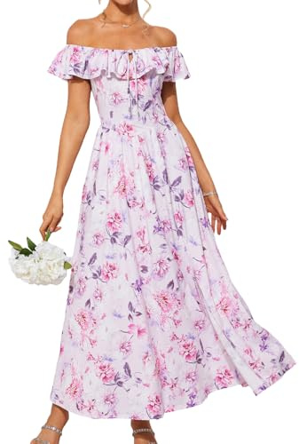 GRACE KARIN Vestito Estivo da Spiaggia da Donna, Leggero, con Spalle Scoperte, Casual, Boho, Festivo, Floreale, CL0213-04/viola Rosa M