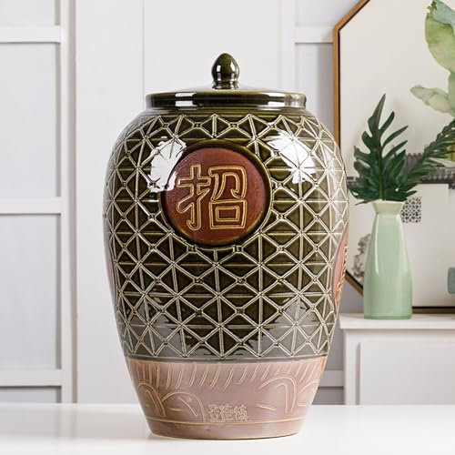 Diodceraic Food Containers Ceramic Rice Jar With Lid Large Kitchen Food Canisters Ceramic Rice Jar With Lid Classic Food Dispensers Ceramic Suitable For Cereal, Flour, Sugar, Coffee, Rice(B-50kg)