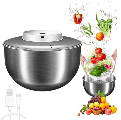 LIULIQ Essoreuse À Salade Électrique Automatique, Essoreuse À Salade Électrique avec Base Antidérapante en Silicone, Conception À Double Couche pour Laver Les Légumes dans La Cuisine À Domicile