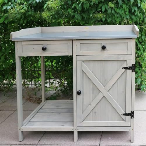 HYGRAD Wooden Garden Potting Bench Germination Work Bench With Drawers & Cabinet Storage Gardening PlantingWork Station Table
