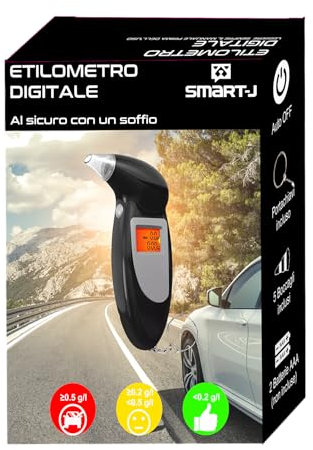 Etilometro Digitale Portatile Professionale – Tester Alcool per Auto, con Display LCD, 5 Bocchini, Allarme, Spegnimento Automatico – Preciso e Facile da Usare per Uso Domestico e Professionale