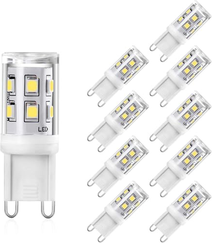 YUIIP G9 LED Lampen, 2W Tageslichtweiß 5000K, Ersatz für 20W-25W Halogenlampen, Nicht Dimmbar, 360° Abstrahlwinkel, G9-Stiftsockel, AC220-240V, CRI>83, Energiesparende LED Birnen, 10er Pack