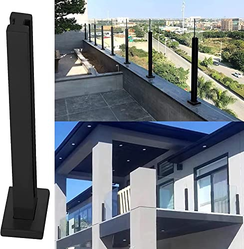 Ringhiera in vetro nero per gradini esterni, balaustra, con fessure e pannello di base, palo di supporto per balconi e scale, altezza 104,9 cm