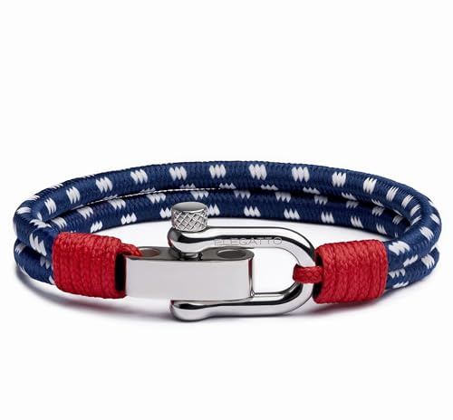Elegatto Duetto Platinum Rope Bracelet for Men | Double Nautical Nylon Cord with Silver Polished Stainless Steel Shackle Clasp | Waterproof and Fade-Resistant