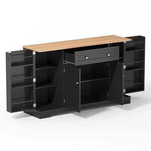 Küchenschrank,Multifunktionales Küchenbuffet 138cm, Sideboard mit Schublade, Regaltüren & verstellbaren Einlegeböden,Modernes Design mit Kippschutz,für Küche, Wohnzimmer & Schlafzimmer (Schwarz)