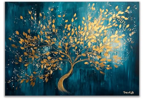 DMZPKZB Grande Arte Murale Albero Della Vita albero Stampe Artistiche Su Tela Colorate, Quadri Astratti, Per Gallerie,Camere Da Letto,Soggiorni E Hotel(Blu ottanio)-70x100cm Non incorniciato