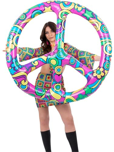 Smiffys Riesiges aufblasbares CND-Symbol, Rosa, 132 cm, Friedenszeichen, Kostümzubehör für Erwachsene, 60er-, 70er-Jahre-Festival-Party-Dekoration, Retro-Hippie-Kostüm-Requisite für Fotos