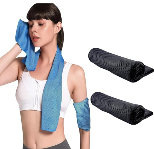 topolenashop 2 Stück Kühlendes Handtuch aus Mikrofaser, 30 x 85 cm, Handtuch für Fitnessstudio, Yoga, Fitness, kühlender Hals, saugfähig, für Sport und Training (Dunkelgrau, 30 x 85 cm)