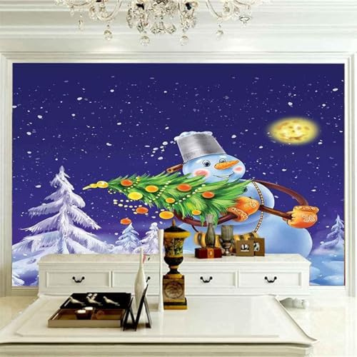 XLMING Bonhomme De Neige Avec Des Étoiles Violettes Et Des Arbres De Lune 3D Papier Peint Luxe Décoration Manger Adulte Intérieure Salon Canapé Chambre Fond TV Mur-430cm×300cm