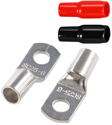 JOYELEC 11 set di capicorda SC25-6 in rame stagnato da 25 mm² per batteria M6 SC Bolt Hole Ring Crimp Terminali Connettori per elettrico, auto, barca, auto, capicorda della batteria, con coperture