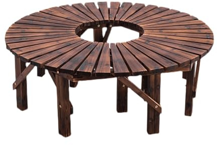 TUPAFJU Baumbank aus Massivholz für den Außenbereich, Tragkraft 360 kg, Gebogene halbrunde Bank für den Garten, für Hof, Veranda, Rasen, Terrasse(Circle)