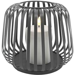 Candela Lights LED Solar Laterne für Aussen & Innen Metall | Dämmerungsautomatik | Timer | LED Kerze wetterfest & Akku | Outdoor Gartenlaterne (Grey, 17x20cm)