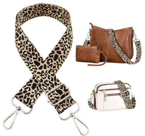 KLINNA Leopard Breiter Taschengurt Damen, Verstellbarer Schultergurt Für Taschen, Robuster Gurt für Umhängetasche, Stilvolle Taschengurte Zum Wechseln, Breite 3.8 cm Länge 72-130cm