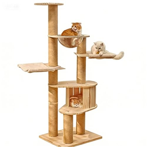 Large Solid Wood Multi-story Cat Climbing Tower & Villa, Luxury Cat Tree House with Climbing Frame(170cm)