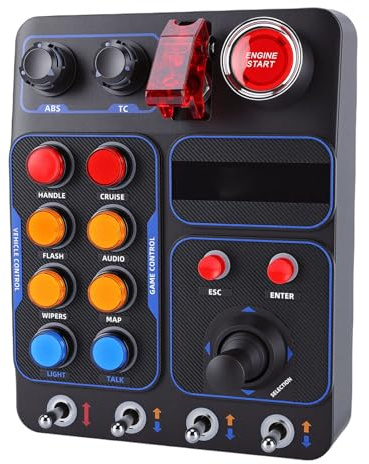 XUMIUZIY Gaming Tastenbox – Simulationsfahrsteuerung mit 19 Tasten (9 Typen), PC Racing Simulator Instrument Center Controller mit 30 Programmierbaren Tasten und RGB
