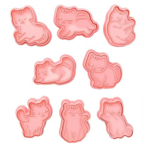 8-Piece Cat Cookie Cutter Set, Biscuit Cutters for Baking, 3D Embossed Moulds for Pastry, Dough, Fondant, Donuts and Cake Decoration