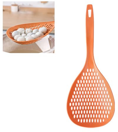 Paquete de 2 cucharas ranuradas para espumadera, de plástico resistente al calor, multifuncional, estilo japonés, colador, cuchara para pasta ranurada con mango largo para cocinar (Naranja)