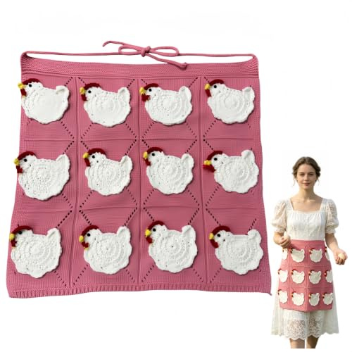 CSJZCJB Handgjort virkat äggförkläde, 6-12 fickor äggförkläde för bakgårdsburen, Rosa 12 fickor, one size