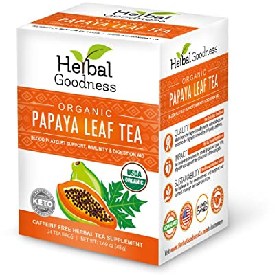 Organic Papaya Leaf Extract Tea For Platelets 24bags - Papaya Enzymes Natural Blood Platelet Tea - For Immune Gut & Digestive Health - Made in the USA