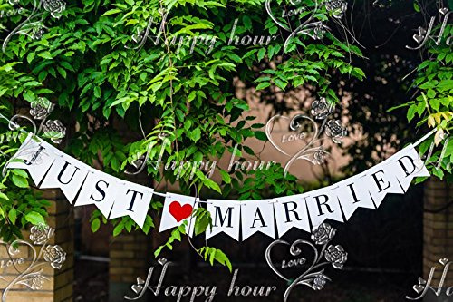 Musuntas Girlande Vintage / Rustikal “Just Married, - als Deko zur Hochzeit mit schwarzem Schriftzug