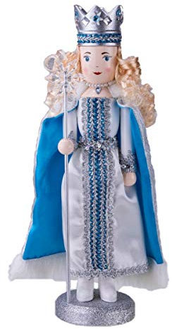 Traditional Snow Queen Nutcracker by Clever Creations | Collectible Wooden Christmas Nutcracker | Festive Holiday Décor | White and Blue Dress and Cape | With Snowflake Scepter | 100% Wood | 14 Tall