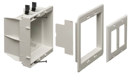 Arlington DVFR2W-1 Recessed Electrical Outlet Mounting Box with Paintable Wall Plate, 2-Gang, White
