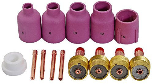 RIVERWELD WIG-Gaslinsen-Kolbenkörpern Großformat 45V116 1,6mm, 45V64 2,4mm, 995795 3,2mm, 45V63 4,0mm Aluminiumoxid-Düsenkeramikbecher 57N 53N-Serie SR WP 17 18 26 TIG-Schweißbrenner 14 Stück