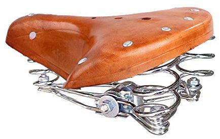 TentHome Federsattel Vintage Classic Fahrradsattel Fahrradsitz Stahlgestell Schraubenfeder Niete (Braun-verstärkte Feder)