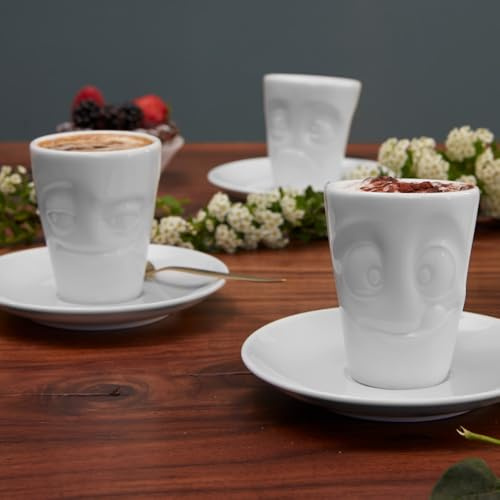 FIFTYEIGHT PRODUCTS / Tassen / Espressotasse mit Unterteller „Lecker (Porzellan, 80 ml, weiß, Made in Germany)