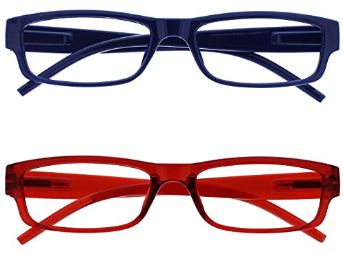 OPULIZE Occhiali Da Lettura Blu Scuro Rosso Leggero Lettori Valore 2 Pacco Uomo Donna RR32-3Z +2,50