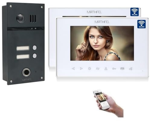 MATHFEL WLAN 2 Familienhaus Video Türsprechanlage mit Fingerprint, 2x 7'' Monitor, Touchscreen Full HD 170 Grad Kamera– Außenstation in Anthrazit