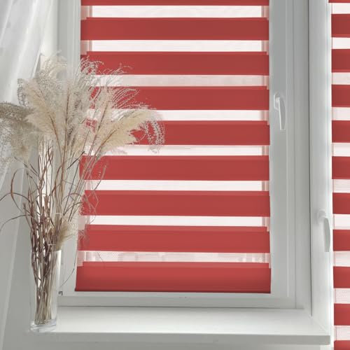 Home-Vision® DuoRollo Klemmfix, Doppelrollo ohne Bohren mit Klämmträgern, DuoRollos für Fenster und Türen (Rot, B40cm x H150cm)