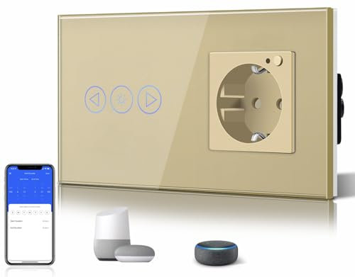 BSEED Interruttore della luce WiFi Smart Alexa dimmer con presa, compatibile con Google Home Tuya, in vetro touch screen interruttore della luce Wi-Fi (cavo neutro necessario), 1 scomparto con presa