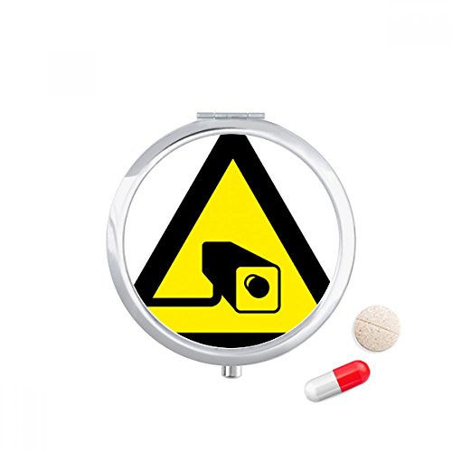 Warning Symbol Yellow Black Camera Triangle Pill Case Pocket Medicine Storage Box Container Dispenser