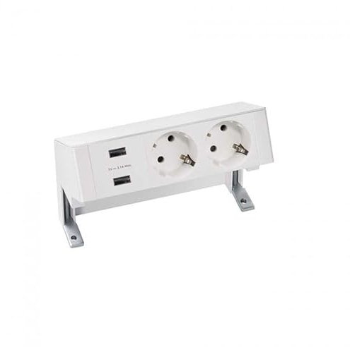 SIMON 42322000-130 - Kit sobre la mesa Completo Con 1 cargador 2 x USB y 2 Bases de enchufe schuko Blanco 400